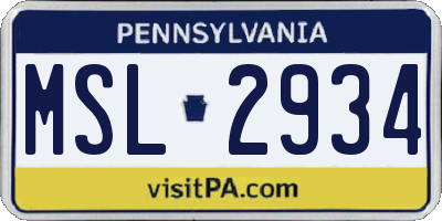 PA license plate MSL2934