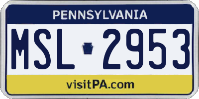 PA license plate MSL2953