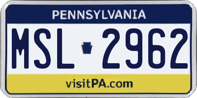 PA license plate MSL2962
