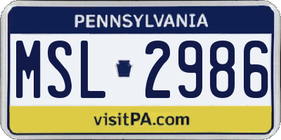 PA license plate MSL2986