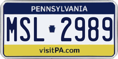 PA license plate MSL2989