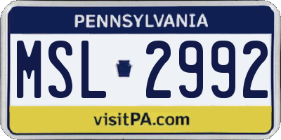 PA license plate MSL2992