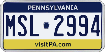 PA license plate MSL2994