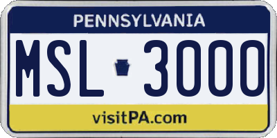 PA license plate MSL3000