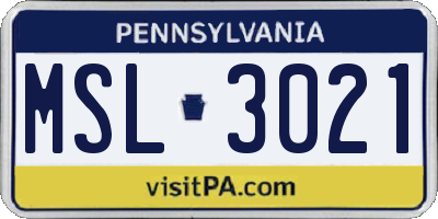 PA license plate MSL3021