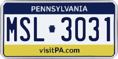 PA license plate MSL3031