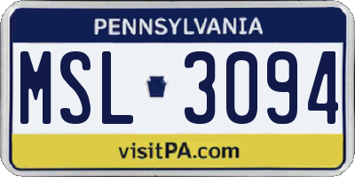 PA license plate MSL3094