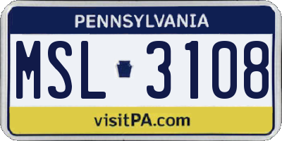 PA license plate MSL3108