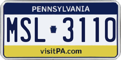 PA license plate MSL3110