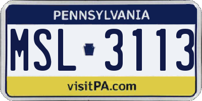 PA license plate MSL3113