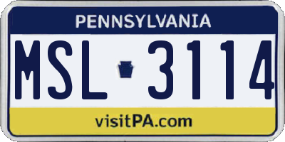 PA license plate MSL3114