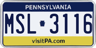 PA license plate MSL3116