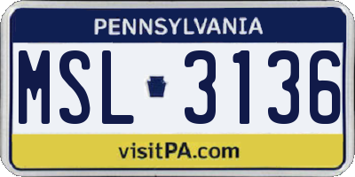 PA license plate MSL3136
