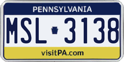 PA license plate MSL3138