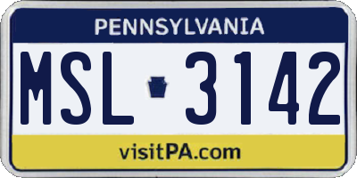 PA license plate MSL3142