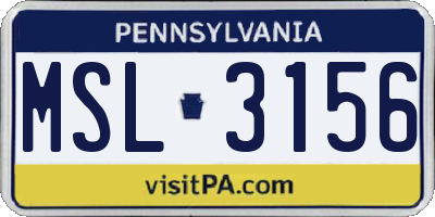 PA license plate MSL3156