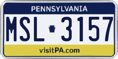 PA license plate MSL3157