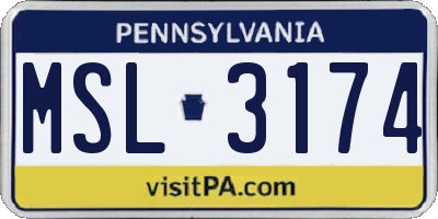 PA license plate MSL3174