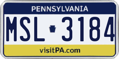PA license plate MSL3184