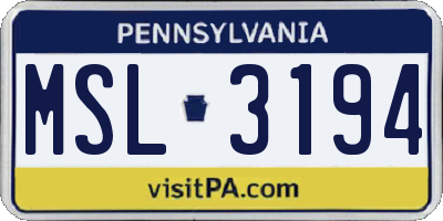 PA license plate MSL3194