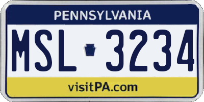 PA license plate MSL3234