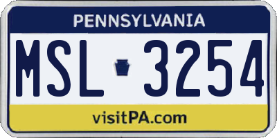 PA license plate MSL3254