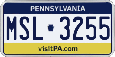 PA license plate MSL3255