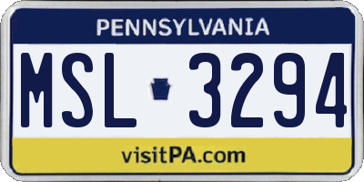 PA license plate MSL3294