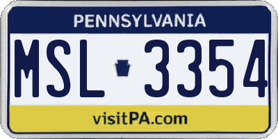 PA license plate MSL3354