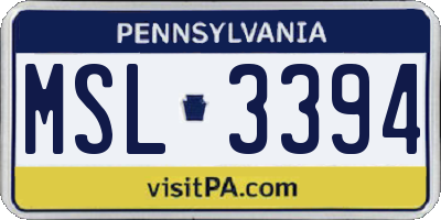 PA license plate MSL3394