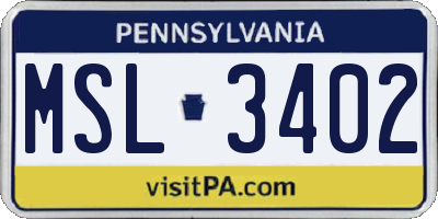 PA license plate MSL3402