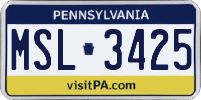 PA license plate MSL3425