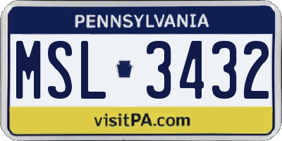 PA license plate MSL3432