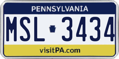 PA license plate MSL3434