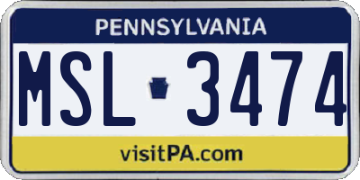 PA license plate MSL3474
