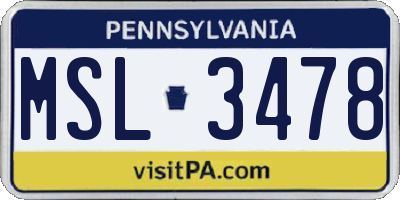 PA license plate MSL3478