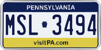 PA license plate MSL3494