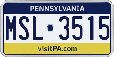 PA license plate MSL3515
