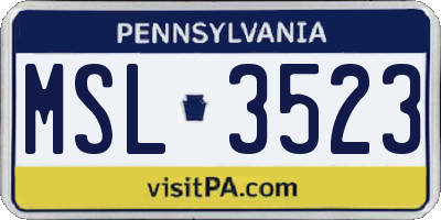 PA license plate MSL3523