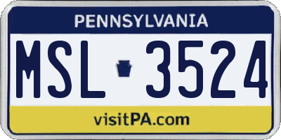 PA license plate MSL3524