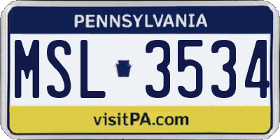 PA license plate MSL3534