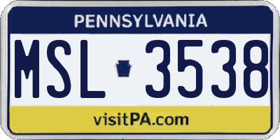 PA license plate MSL3538