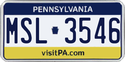 PA license plate MSL3546