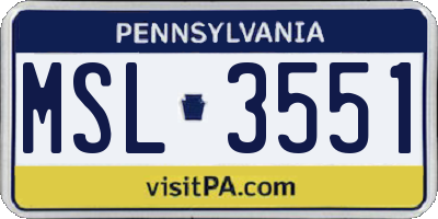 PA license plate MSL3551