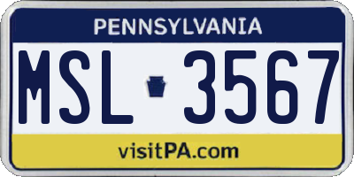 PA license plate MSL3567