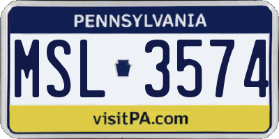 PA license plate MSL3574