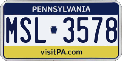 PA license plate MSL3578