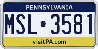 PA license plate MSL3581