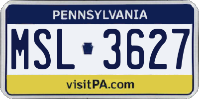 PA license plate MSL3627