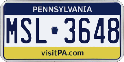 PA license plate MSL3648